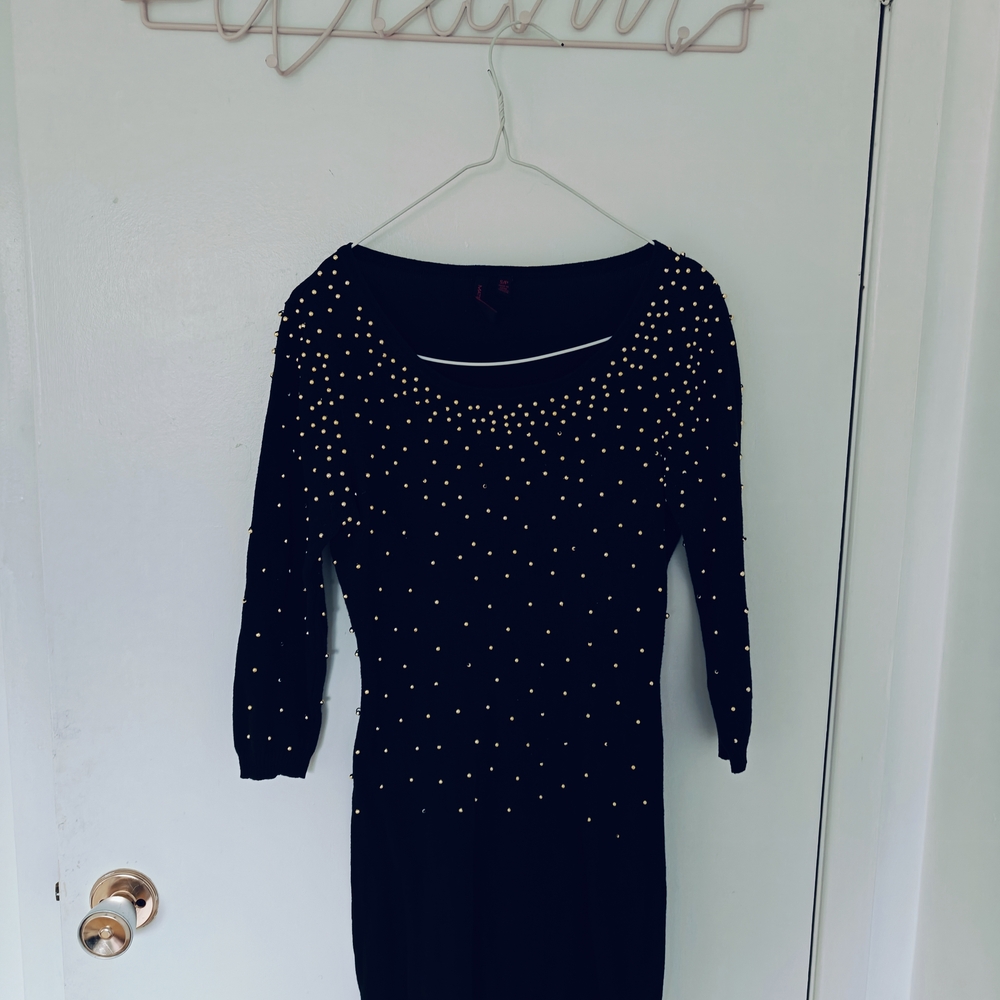 Elegant Black Sweater Dress with Gold Accents